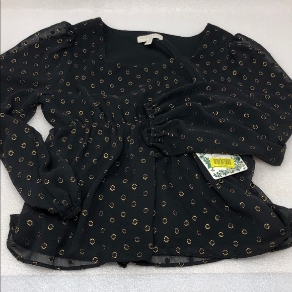 NEW Chelsea & Violet Top Black Gold Babydoll Sheer Sleeve Blouse Girls M 10/12 - Picture 14 of 14